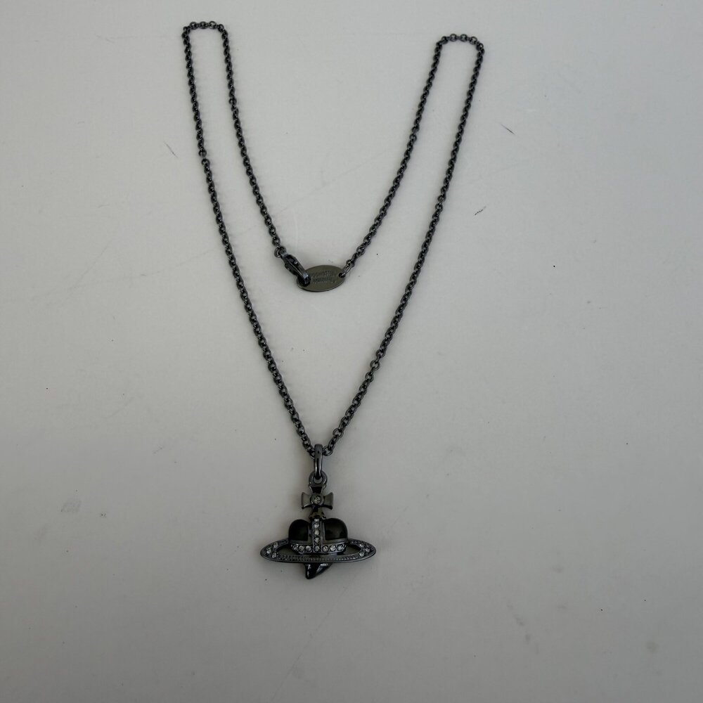 Vivienne Westwood Diamante Black Heart Orb Pendant Necklace
